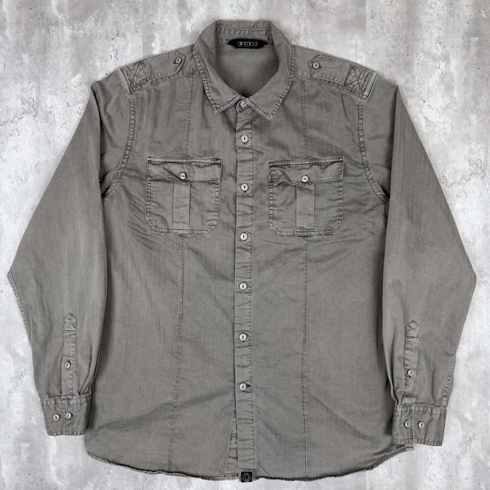 Gramicci Button Up Shirt Mens Large Gray Military Grunge Long Sleeve Granola‎